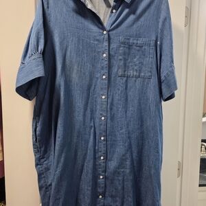 Old Navy Blue Denim Midi Shirt Dress